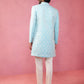 Men's Blue Jacquard Indo-Western Kurta with Cream Trousers