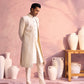 Men's Cream Schiffli Worked With Sequin Detailing Indo With Sleeveless Kurta Pant Set