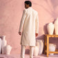 Men's Cream Schiffli Worked With Sequin Detailing Indo With Sleeveless Kurta Pant Set