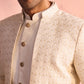 Men's Cream Schiffli Worked With Sequin Detailing Indo With Sleeveless Kurta Pant Set