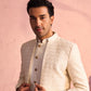 Men's Cream Schiffli Worked With Sequin Detailing Indo With Sleeveless Kurta Pant Set