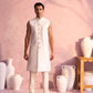 Men's Cream Schiffli Worked With Sequin Detailing Indo With Sleeveless Kurta Pant Set