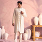 Men's Cream Schiffli Worked With Sequin Detailing Indo With Sleeveless Kurta Pant Set