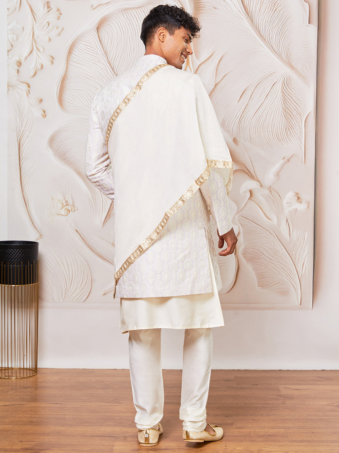 Men's Silk Blend Indowestern, Kurta Pyjama And Dupatta Set