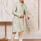 Men's Mint Green Cotton Blend Indowestern Pant And Dupatta Set