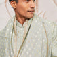 Men's Mint Green Cotton Blend Indowestern Pant And Dupatta Set