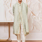 Men's Mint Green Cotton Blend Indowestern Pant And Dupatta Set