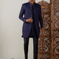 Men's Navy Blue Jacquard Indo With Kurta Pant Set