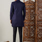Men's Navy Blue Jacquard Indo With Kurta Pant Set