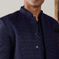 Men's Navy Blue Jacquard Indo With Kurta Pant Set