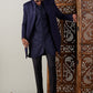 Men's Navy Blue Jacquard Indo With Kurta Pant Set