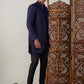 Men's Navy Blue Jacquard Indo With Kurta Pant Set