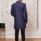 Men's Navy Blue Silk Blend Indowestern And Pant Set