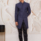 Men's Navy Blue Silk Blend Indowestern And Pant Set