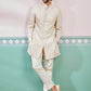 Men's Off White Rayon Indo Western And Pyjama Set