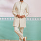 Men's Off White Rayon Indo Western And Pyjama Set