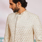 Men's Off White Rayon Indo Western And Pyjama Set