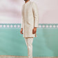 Men's Off White Rayon Indo Western And Pyjama Set