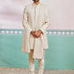 Men's Off White Rayon Indo Western,Pyjama And Dupatta Set