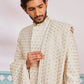 Men's Off White Rayon Indo Western,Pyjama And Dupatta Set