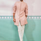Men's Peach Rayon Indo Western And Pyjama & Dupatta Set