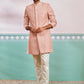 Men's Peach Rayon Indo Western And Pyjama & Dupatta Set