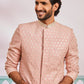 Men's Peach Rayon Indo Western And Pyjama & Dupatta Set