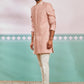 Men's Peach Rayon Indo Western And Pyjama & Dupatta Set