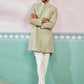 Men's Pista Green Rayon Indo Western, Pyjama & Dupatta Set