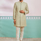Men's Pista Green Rayon Indo Western, Pyjama & Dupatta Set