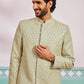 Men's Pista Green Rayon Indo Western, Pyjama & Dupatta Set