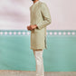 Men's Pista Green Rayon Indo Western, Pyjama & Dupatta Set