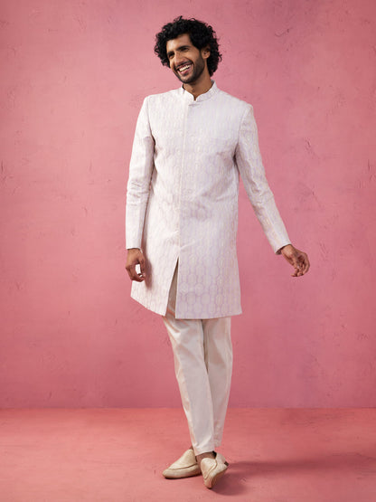 Men's Jacquard Indo-Western Kurta with Cream Trousers