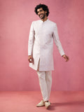Men's Jacquard Indo-Western Kurta with Cream Trousers