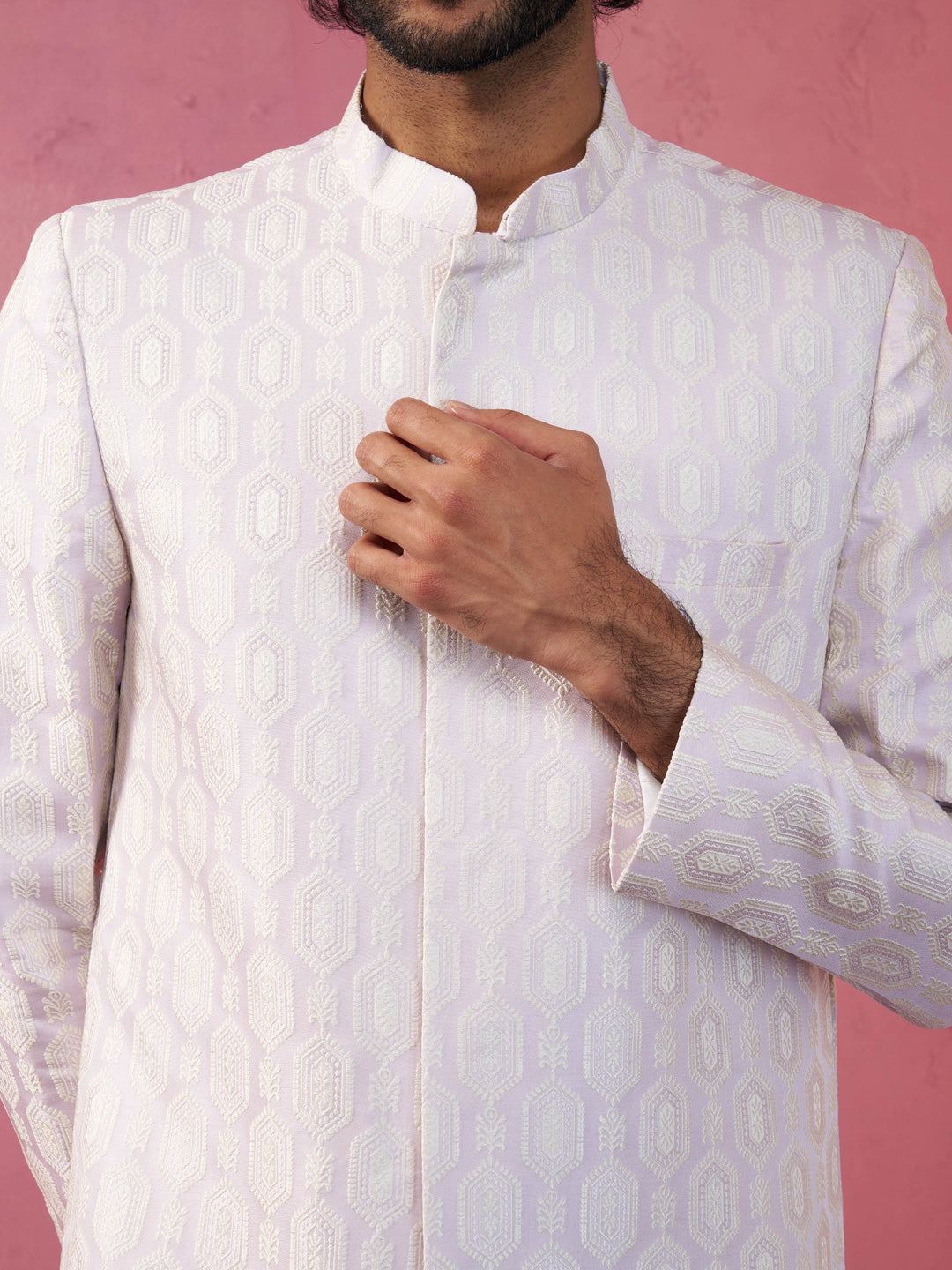 Men's Jacquard Indo-Western Kurta with Cream Trousers