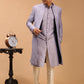 Men's Purple Solid Kurta Pant Set With Mirror Over Coat Combo Set