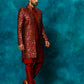 Men's Red Jacquard Indo Western With Maroon Viscose Kurta Pant Set