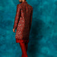 Men's Red Jacquard Indo Western With Maroon Viscose Kurta Pant Set