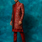 Men's Red Jacquard Indo Western With Maroon Viscose Kurta Pant Set