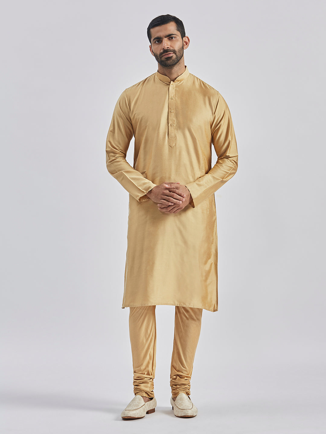 Men's Rose Gold And Gray Viscose Sherwani Set