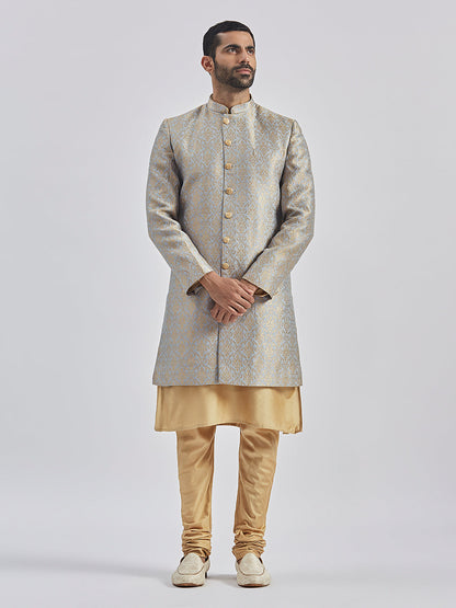 Men's Rose Gold And Gray Viscose Sherwani Set