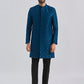 Men's Turquoise And Black Silk Blend Sherwani Set