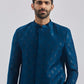 Men's Turquoise And Black Silk Blend Sherwani Set