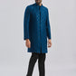 Men's Turquoise And Black Silk Blend Sherwani Set