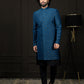 Men's Turquoise And Black Viscose Sherwani Set