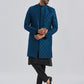 Men's Turquoise And Black Viscose Sherwani Set