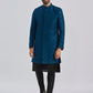 Men's Turquoise And Black Viscose Sherwani Set