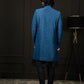 Men's Turquoise And Black Viscose Sherwani Set