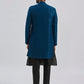 Men's Turquoise And Black Viscose Sherwani Set