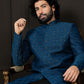 Men's Turquoise And Black Viscose Sherwani Set
